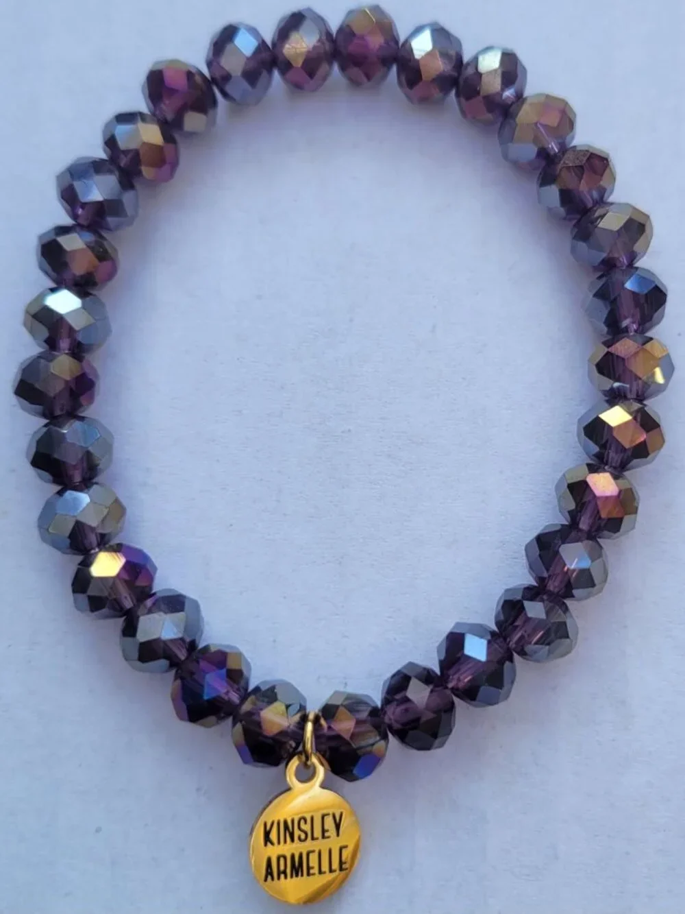 Kinsley Armelle Iridescent Purple Faceted Bead Bracelet W/Gold Charm